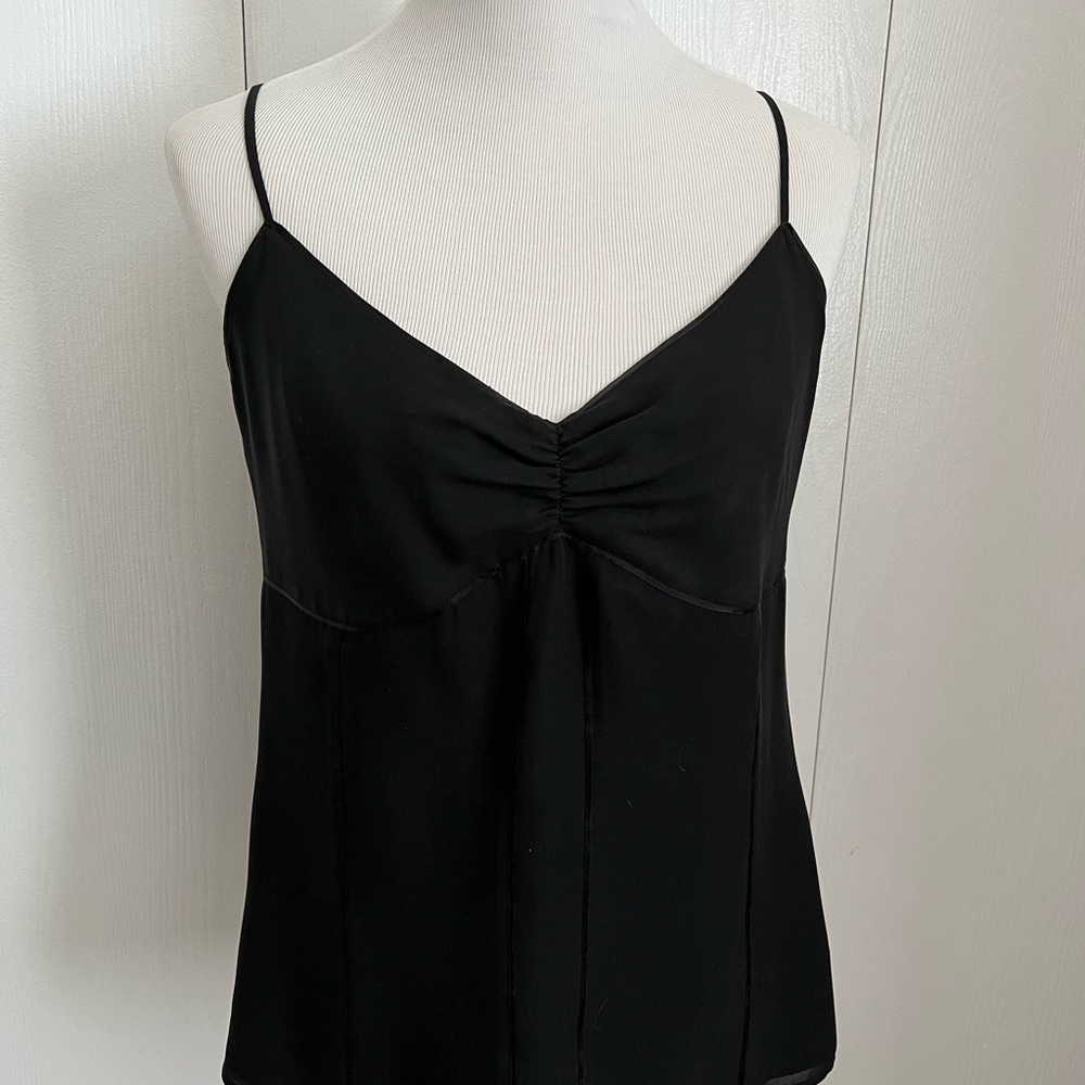 Express Design Studio Silk Chiffon Camisole Top Sz L Black Lined Side Zip - Picture 3 of 9